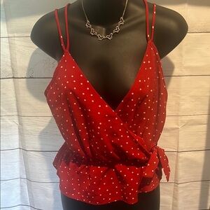 Red Polka Dot Wrap Top
